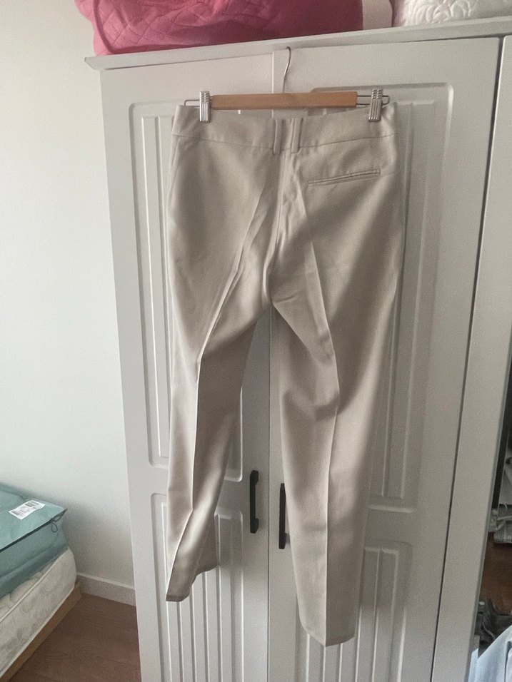 Bej Kemerli Kadın Keten Kumaş Pantolon - Görsel 2