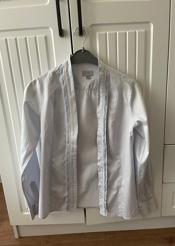 Düğmeli Beyaz Keten Kadın Gömlek - Görsel 2