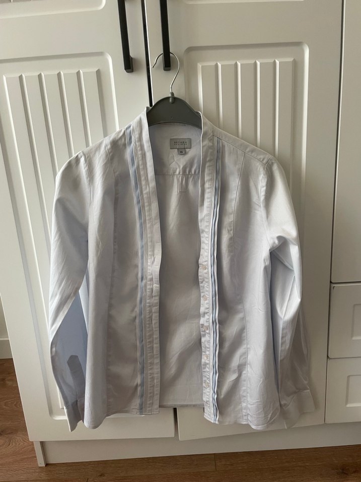 Düğmeli Beyaz Keten Kadın Gömlek - Görsel 2