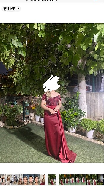 Diğer Vişne rengi şık gece elbisesi.