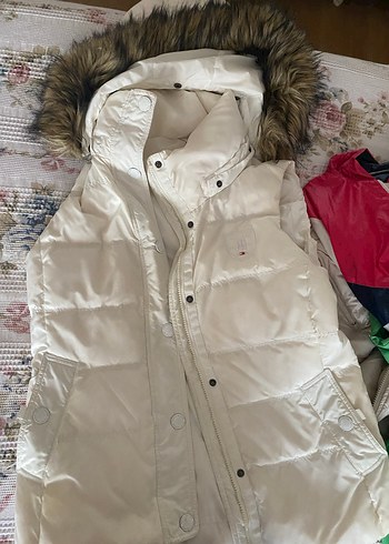 m Beden Hilfiger Beyaz Kadın Puff Yelek