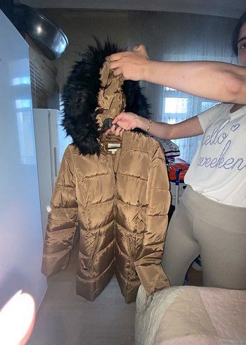 Koton Kahverengi Kürklü Kadın Kış Montu - Görsel 4