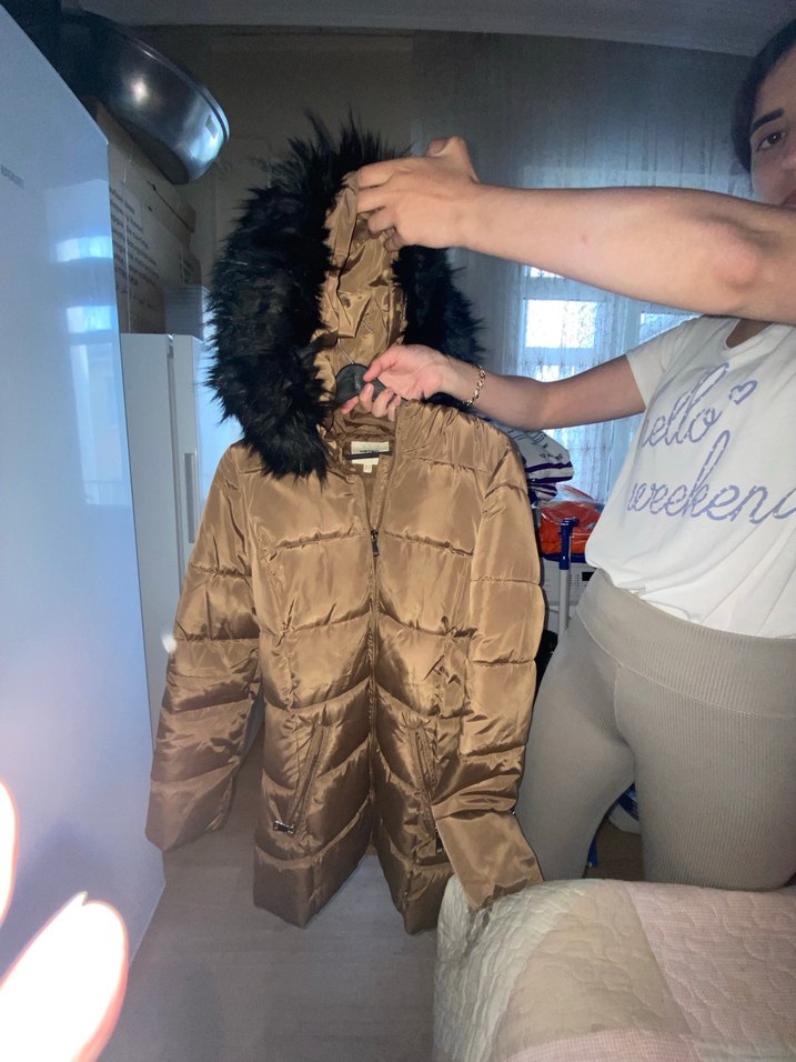 Koton Kahverengi Kürklü Kadın Kış Montu - Görsel 4