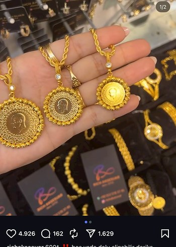 Altın Renk İşlemeli Zincir Detaylı Kadın Kolye