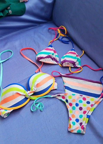 Renkli Bağcıklı Kadın Bikini Takımı