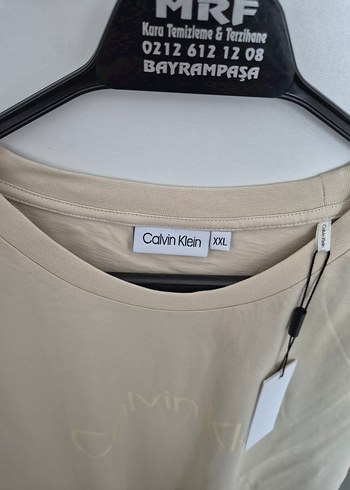 Bej Pamuklu Calvin Klein Erkek Tişört - Görsel 5