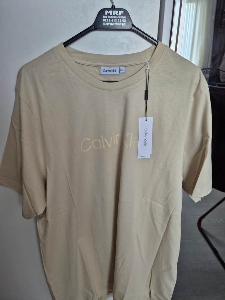 Bej Pamuklu Calvin Klein Erkek Tişört - Görsel 2