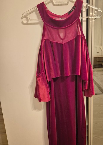 Bordo Straplez Midi Kadın Abiye Elbise - Görsel 5