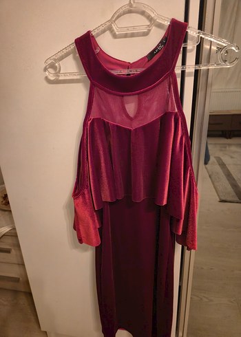 Bordo Straplez Midi Kadın Abiye Elbise - Görsel 3