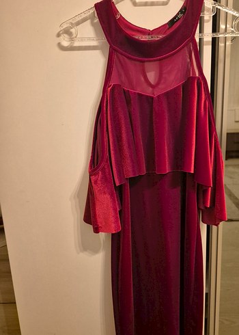 Bordo Straplez Midi Kadın Abiye Elbise - Görsel 4