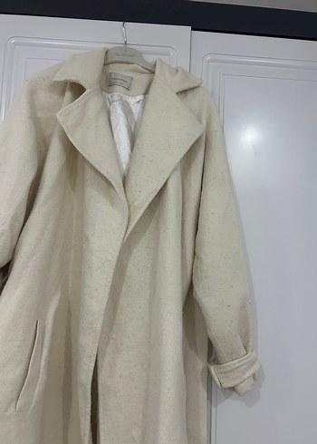 Bej Uzun Keten Kadın Palto - Görsel 2