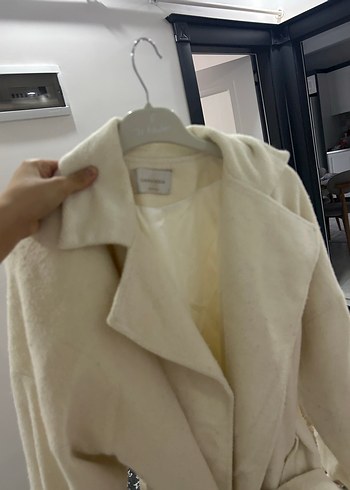 Bej Uzun Keten Kadın Palto - Görsel 4