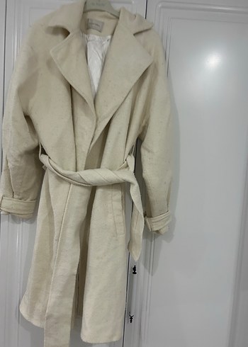 Bej Uzun Keten Kadın Palto - Görsel 7