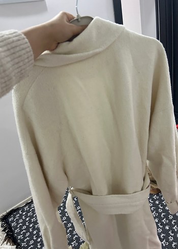 Bej Uzun Keten Kadın Palto - Görsel 6