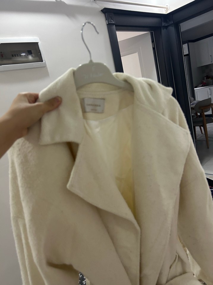 Bej Uzun Keten Kadın Palto - Görsel 4