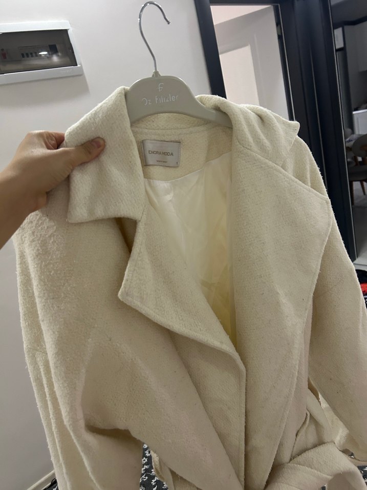 Bej Uzun Keten Kadın Palto - Görsel 3