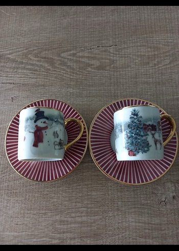 Bordo Desenli Yılbaşı Fincan Takımı