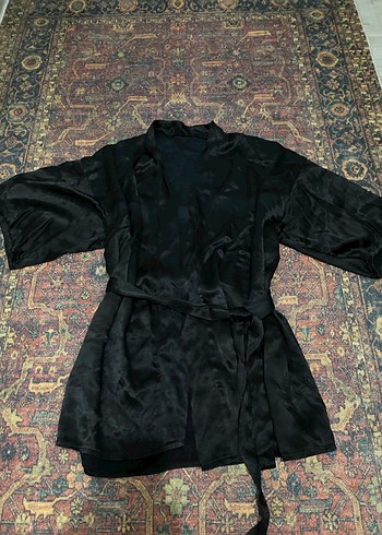 Siyah Midi Kadın Saten Sabahlık - Görsel 2