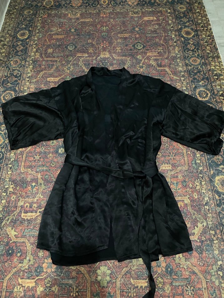 Siyah Midi Kadın Saten Sabahlık - Görsel 2