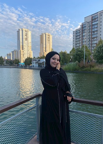 Abiye Drapeli Siyah Uzun Kollu Uzun tül abaya