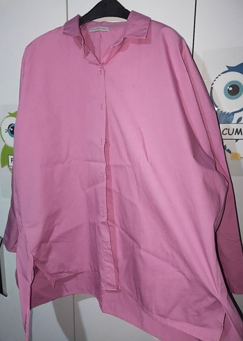 Pastel Pembe Kısa Kollu bayan Gömlek - Görsel 7