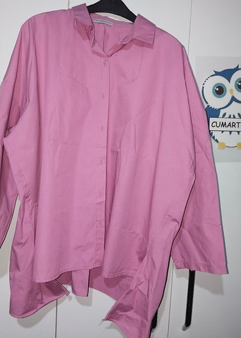 Pastel Pembe Kısa Kollu bayan Gömlek - Görsel 4