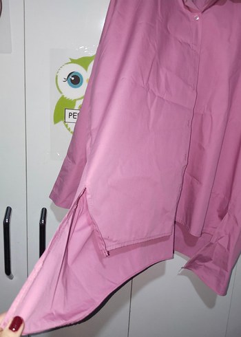 Pastel Pembe Kısa Kollu bayan Gömlek - Görsel 8