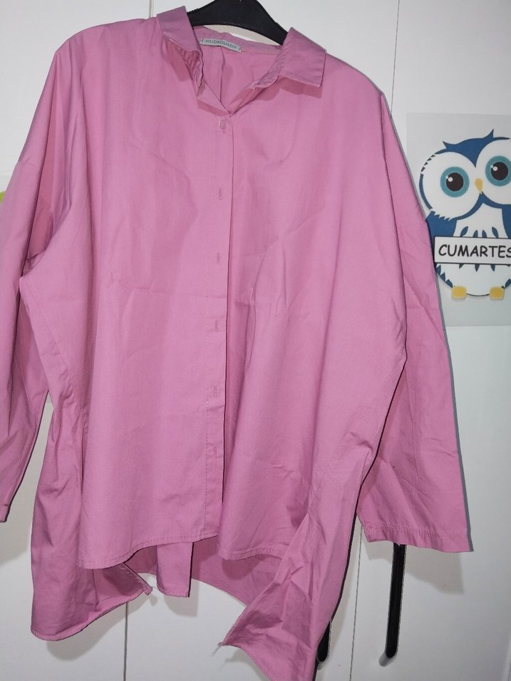 Pastel Pembe Kısa Kollu bayan Gömlek - Görsel 4