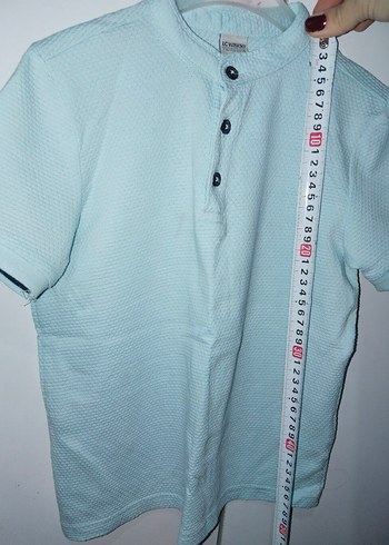 Mavi Pamuklu Düğmeli Kısa Kollu Erkek Gömlek - Görsel 4