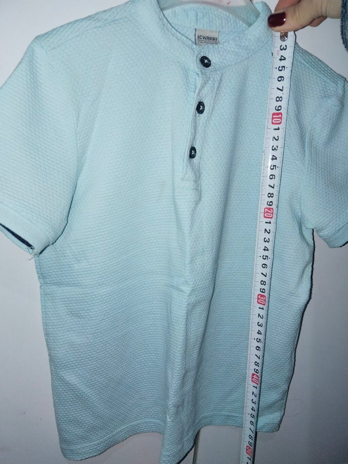 Mavi Pamuklu Düğmeli Kısa Kollu Erkek Gömlek - Görsel 4