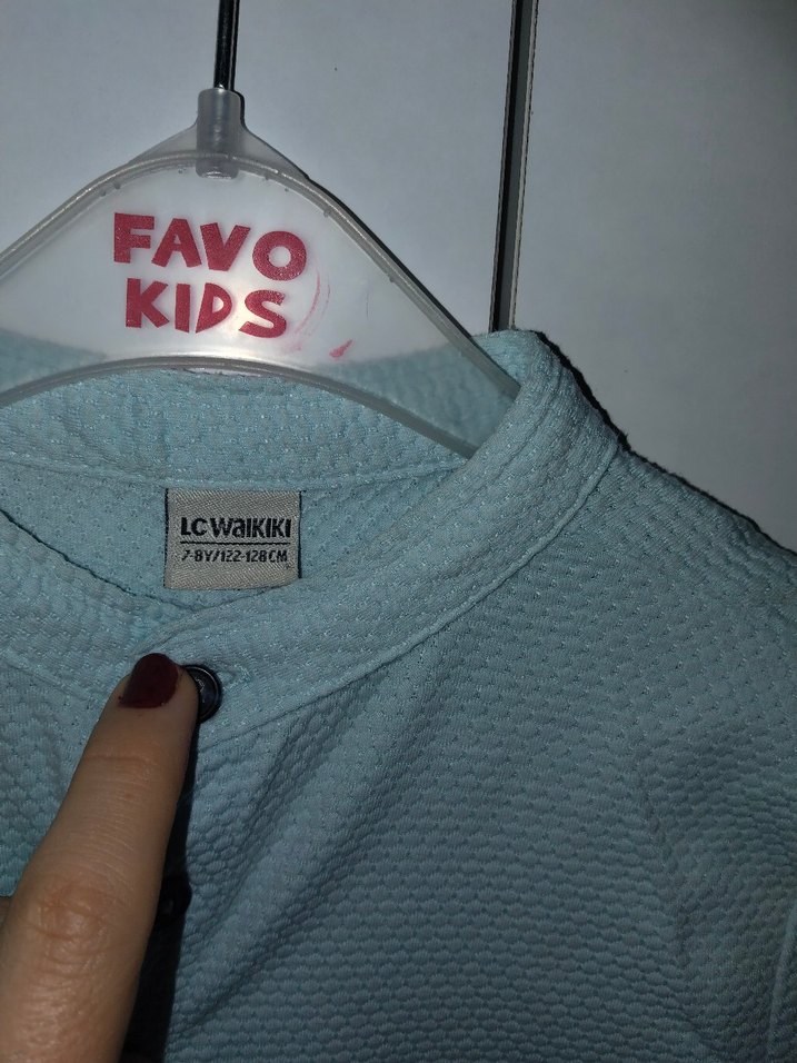 Mavi Pamuklu Düğmeli Kısa Kollu Erkek Gömlek - Görsel 2