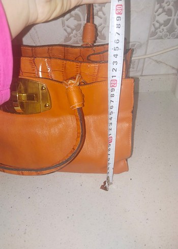 turuncu Deri Vintage Kadın Çanta - Görsel 2