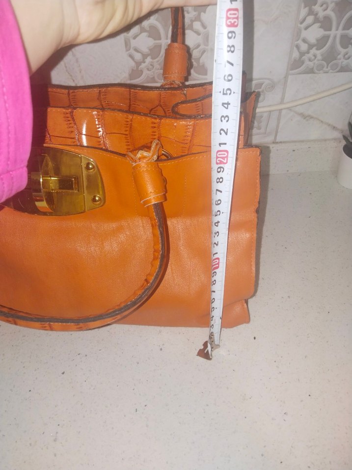 turuncu Deri Vintage Kadın Çanta - Görsel 2