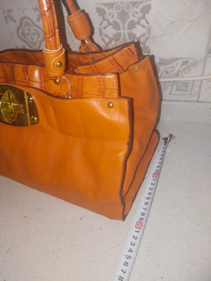 turuncu Deri Vintage Kadın Çanta - Görsel 3