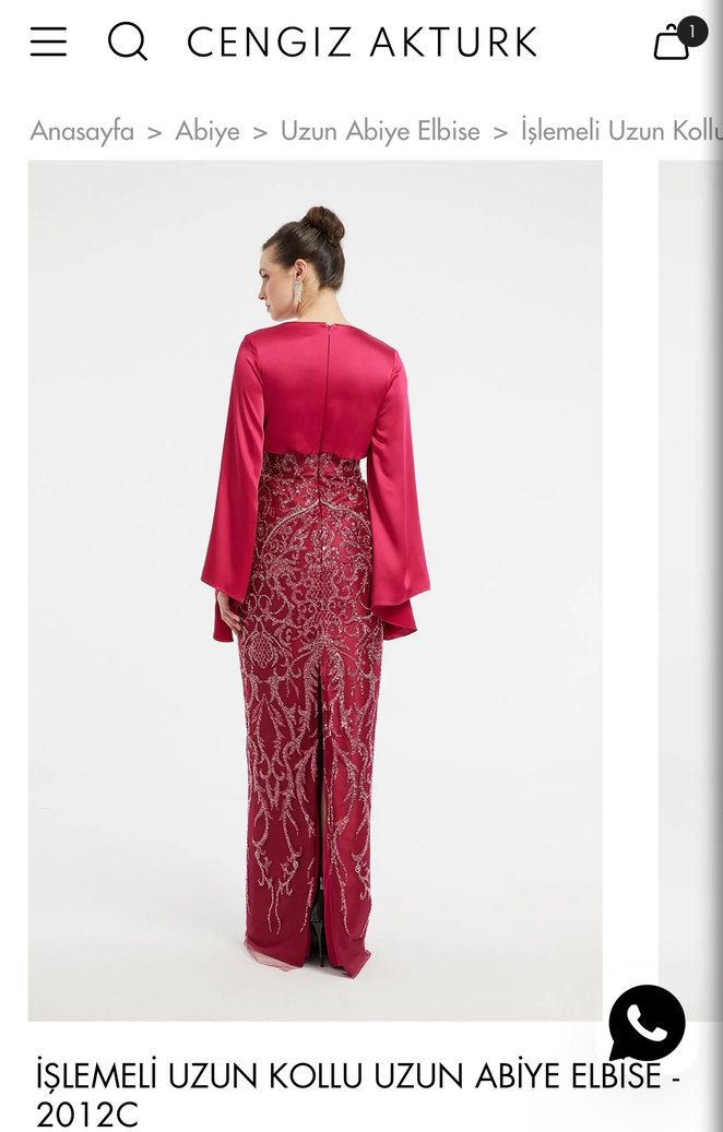Bordo İşlemeli Uzun Kollu Abiye Elbise - Görsel 2