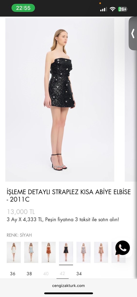 İşlemeli Straplez Siyah Mini Abiye Elbise - Görsel 4