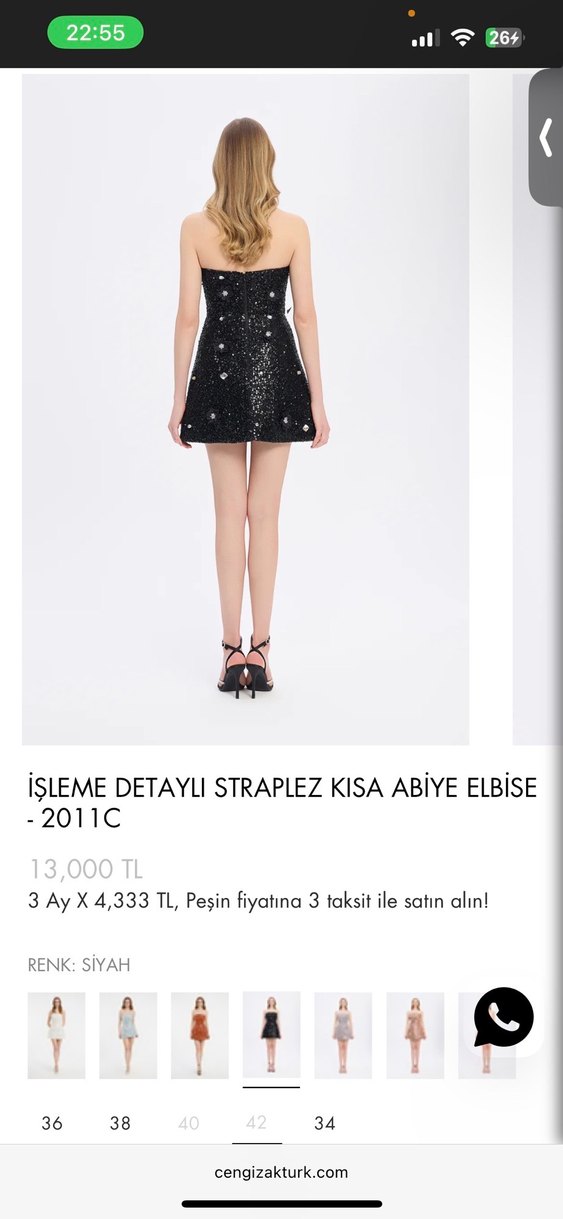 İşlemeli Straplez Siyah Mini Abiye Elbise - Görsel 2