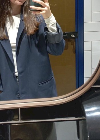 Kadın lacivert Düğmeli Uzun Kollu Blazer Ceket