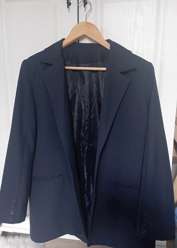 s Beden gri Renk Kadın lacivert Düğmeli Midi Blazer Ceket