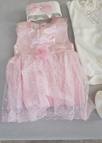Kız Bebek Dantel Nakışlı Elbise Takımı-Bayramlık-Mevlütlük - Görsel 2