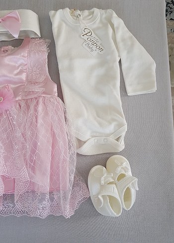 Kız Bebek Dantel Nakışlı Elbise Takımı-Bayramlık-Mevlütlük - Görsel 3