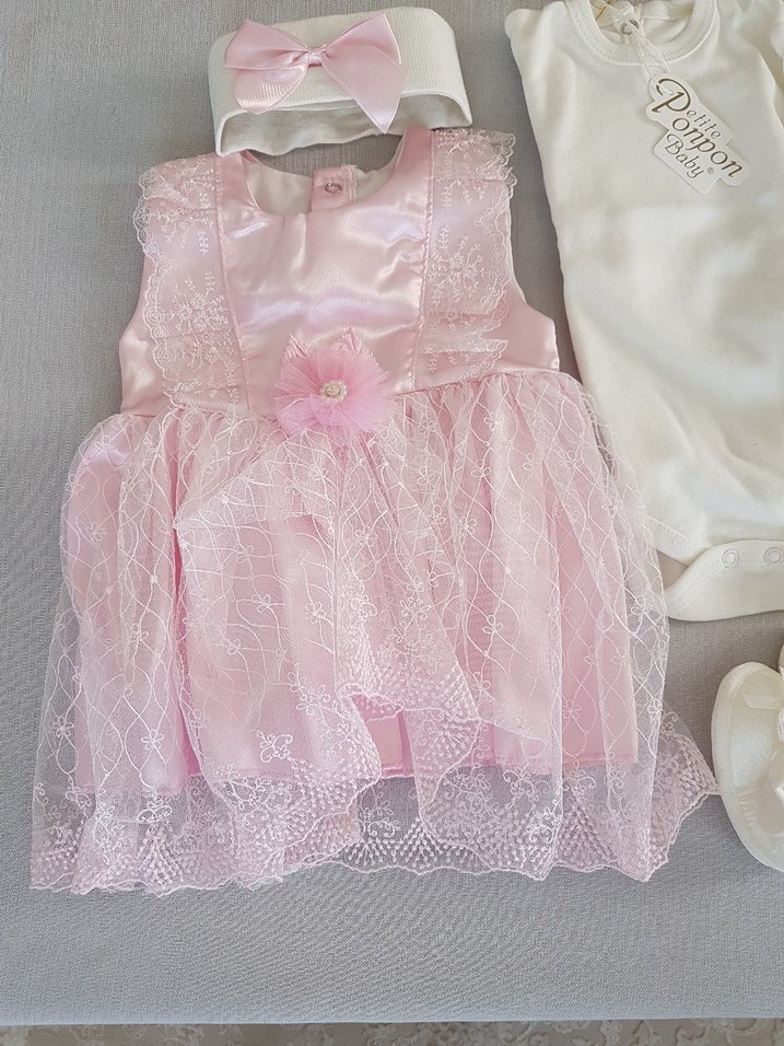 Kız Bebek Dantel Nakışlı Elbise Takımı-Bayramlık-Mevlütlük - Görsel 2