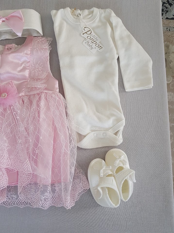 Kız Bebek Dantel Nakışlı Elbise Takımı-Bayramlık-Mevlütlük - Görsel 3