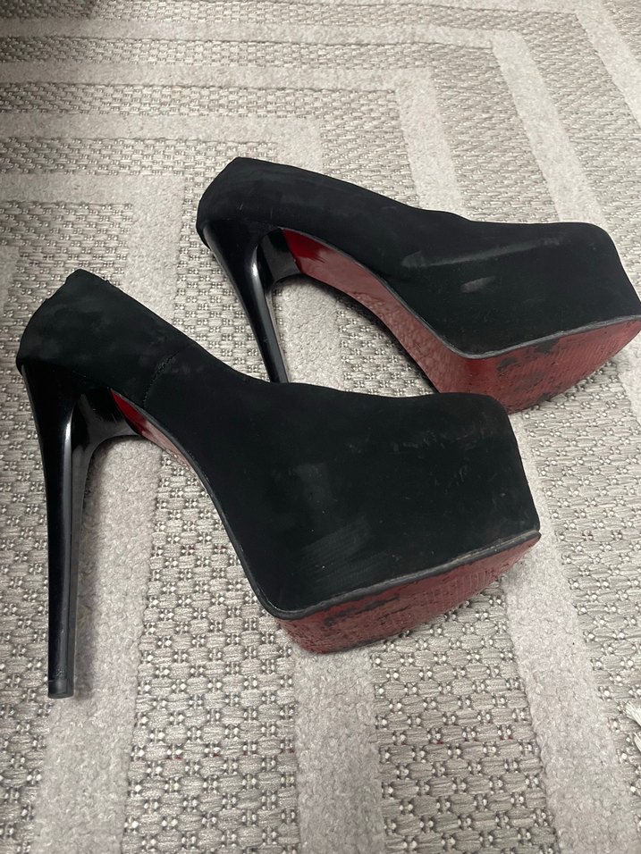 siyah süet platform topuklu ayakkabı - Görsel 2