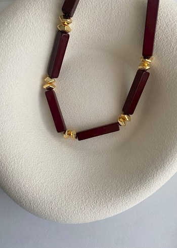 Bordo Boncuklu Uzun Minimalist Kadın Kolye