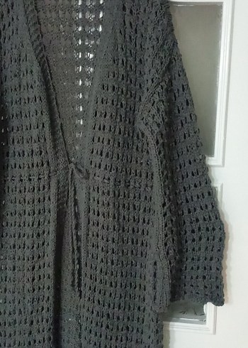 Uzun Kollu Bohem Gri Kadın Hırka - Görsel 2