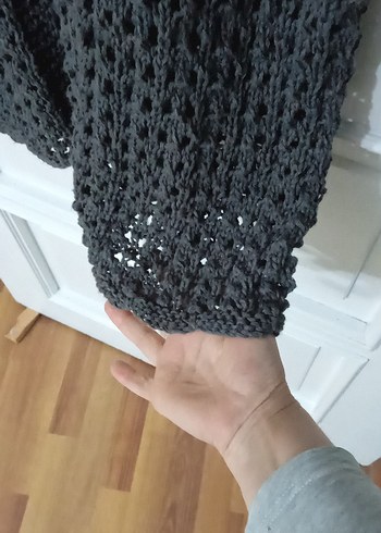 Uzun Kollu Bohem Gri Kadın Hırka - Görsel 3