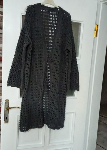 Uzun Kollu Bohem Gri Kadın Hırka - Görsel 6