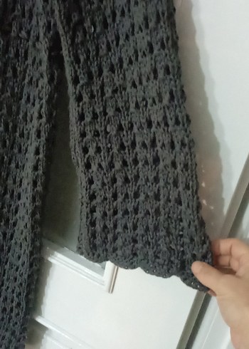 Uzun Kollu Bohem Gri Kadın Hırka - Görsel 4