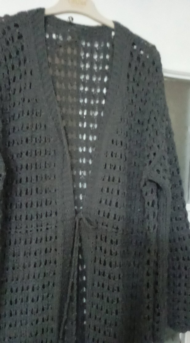 Uzun Kollu Bohem Gri Kadın Hırka - Görsel 5